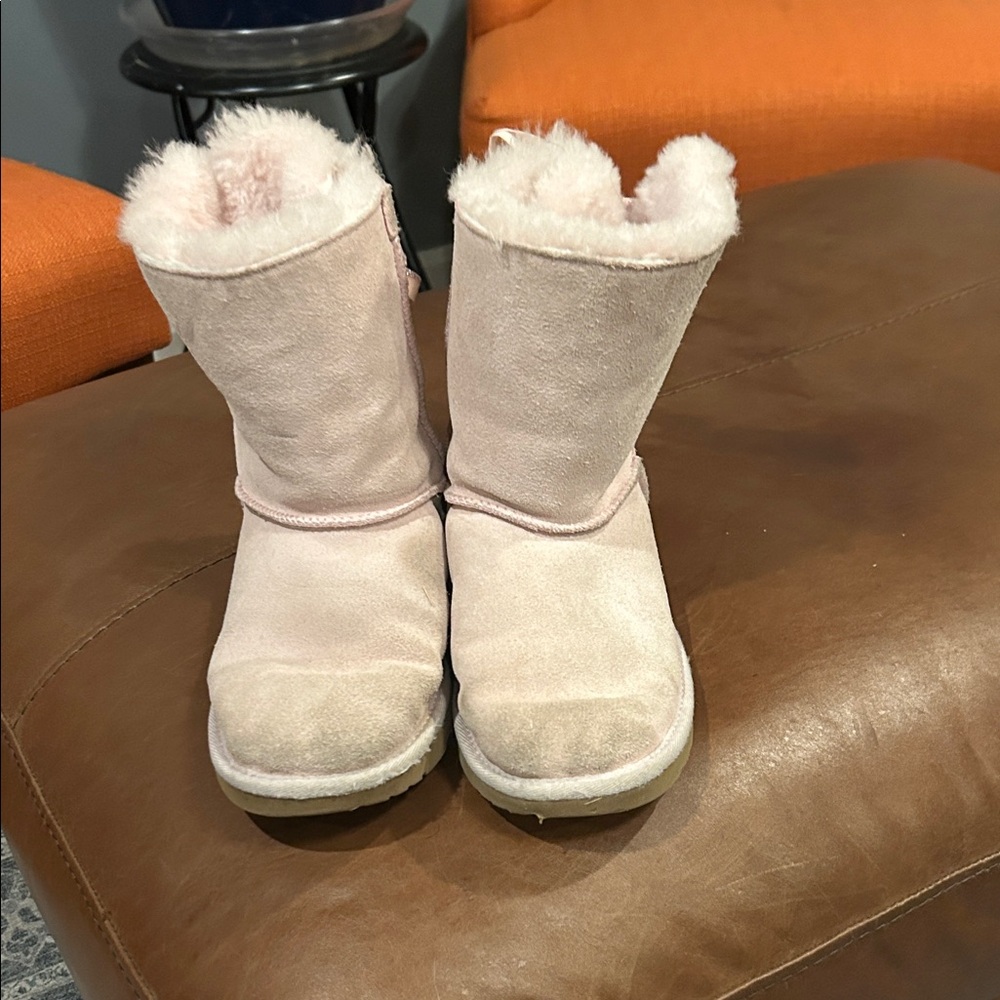 UGG Bailey Bow Pink Suede Shearling Lace-Up Boots